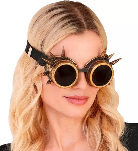 E-Carnavalskleding.nl Bril steampunk antiek goud gespijkerd Pim