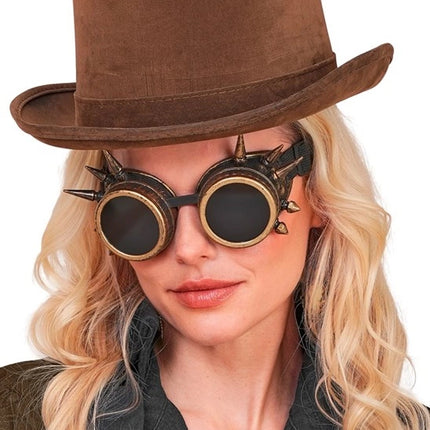 E-Carnavalskleding.nl Bril steampunk antiek goud gespijkerd Pim