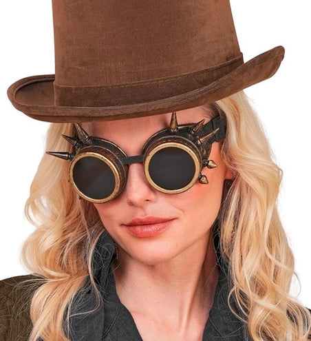 E-Carnavalskleding.nl Bril steampunk antiek goud gespijkerd Pim