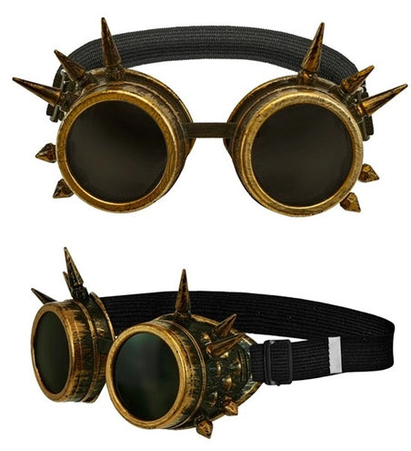 E-Carnavalskleding.nl Bril steampunk antiek goud gespijkerd Pim