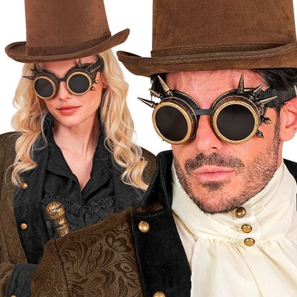 E-Carnavalskleding.nl Bril steampunk antiek goud gespijkerd Pim