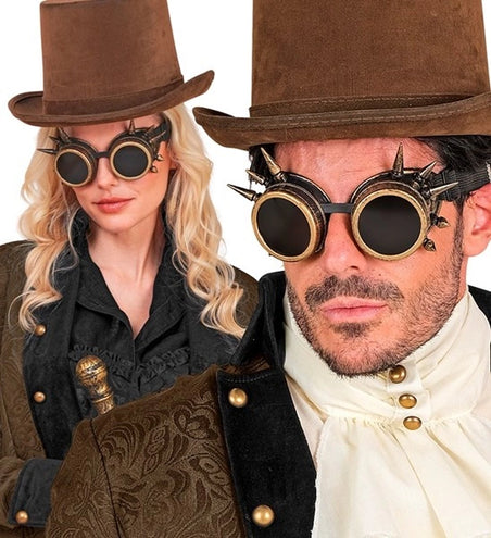 E-Carnavalskleding.nl Bril steampunk antiek goud gespijkerd Pim