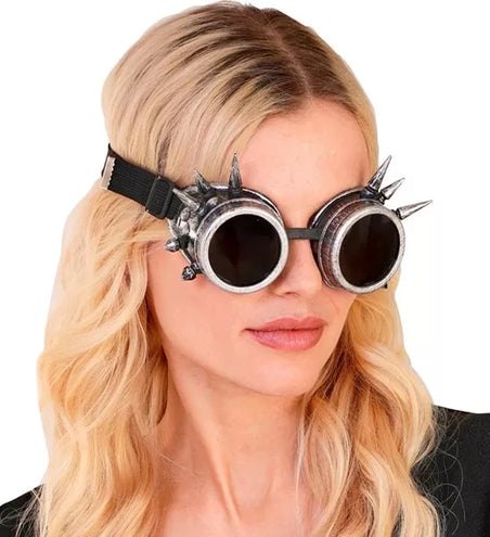 E-Carnavalskleding.nl Bril steampunk antiek zilver gespijkerd Mees
