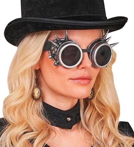 E-Carnavalskleding.nl Bril steampunk antiek zilver gespijkerd Mees