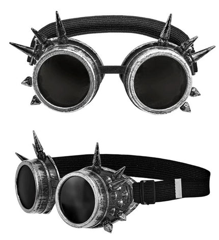 E-Carnavalskleding.nl Bril steampunk antiek zilver gespijkerd Mees