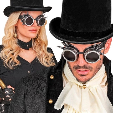 E-Carnavalskleding.nl Bril steampunk antiek zilver gespijkerd Mees