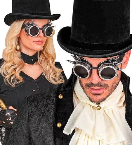 E-Carnavalskleding.nl Bril steampunk antiek zilver gespijkerd Mees