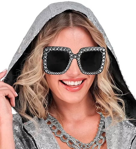 E-Carnavalskleding.nl Bril zwart met strass Gijs