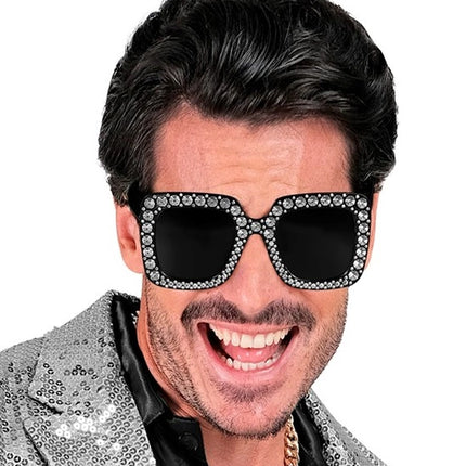 E-Carnavalskleding.nl Bril zwart met strass Gijs