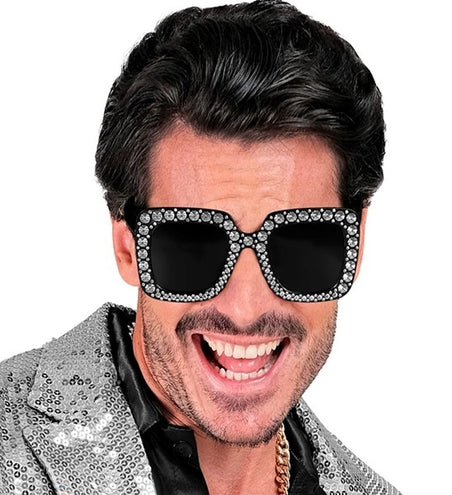 E-Carnavalskleding.nl Bril zwart met strass Gijs