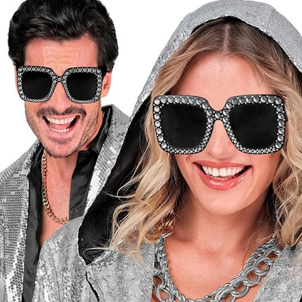 E-Carnavalskleding.nl Bril zwart met strass Gijs