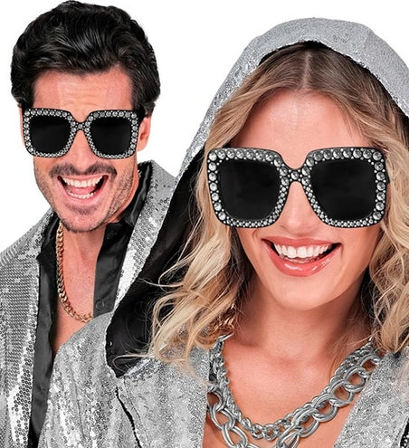 E-Carnavalskleding.nl Bril zwart met strass Gijs