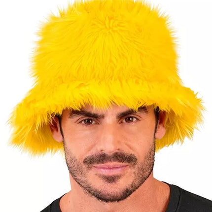 E-Carnavalskleding.nl Bucket hat pluche geel Evi
