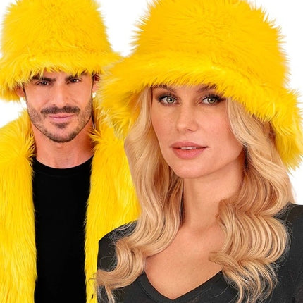 E-Carnavalskleding.nl Bucket hat pluche geel Evi