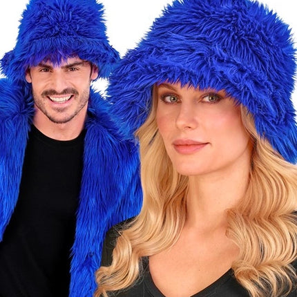 E-Carnavalskleding.nl Bucket hat pluche koningsblauw Mats