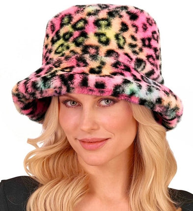 E-Carnavalskleding.nl Bucket hat pluche luipaard multi Sanne