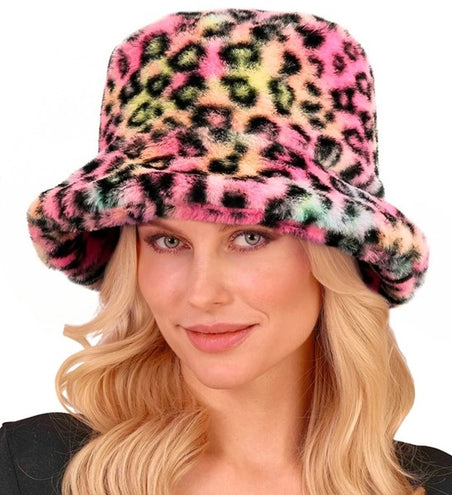 E-Carnavalskleding.nl Bucket hat pluche luipaard multi Sanne