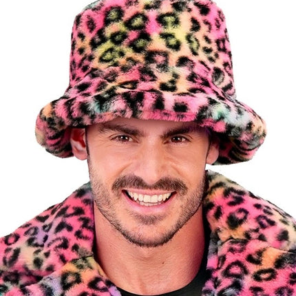 E-Carnavalskleding.nl Bucket hat pluche luipaard multi Sanne