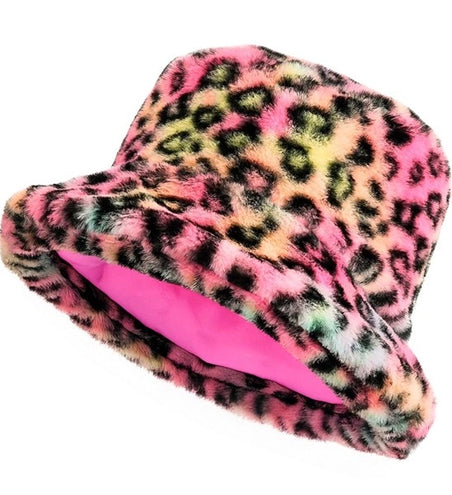 E-Carnavalskleding.nl Bucket hat pluche luipaard multi Sanne