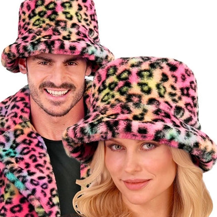E-Carnavalskleding.nl Bucket hat pluche luipaard multi Sanne