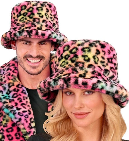 E-Carnavalskleding.nl Bucket hat pluche luipaard multi Sanne