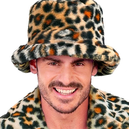 E-Carnavalskleding.nl Bucket hat pluche luipaard Thijs