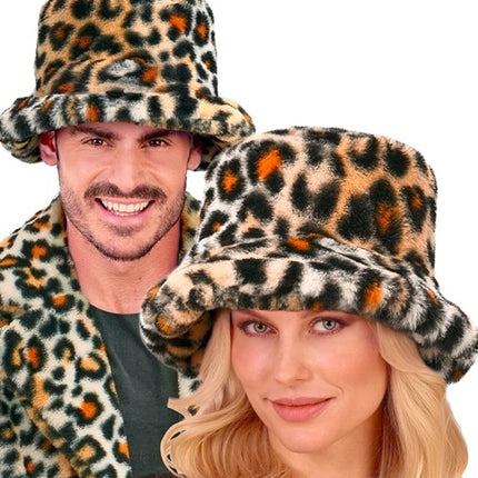E-Carnavalskleding.nl Bucket hat pluche luipaard Thijs