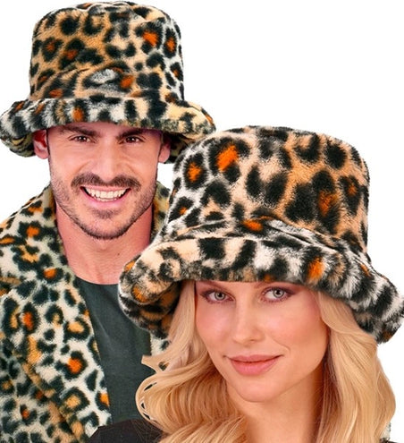 E-Carnavalskleding.nl Bucket hat pluche luipaard Thijs