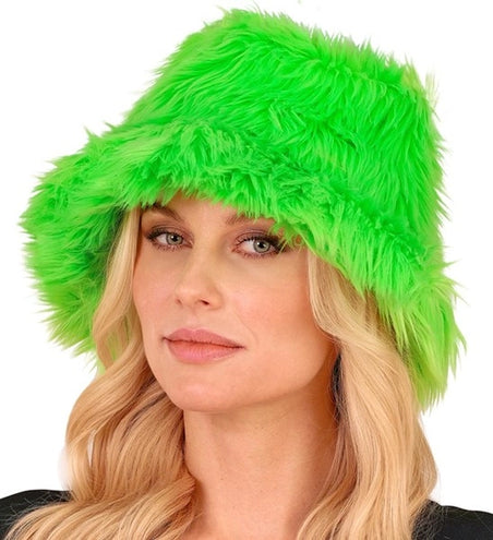 E-Carnavalskleding.nl Bucket hat pluche neon groen Stijn
