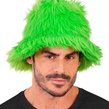 E-Carnavalskleding.nl Bucket hat pluche neon groen Stijn