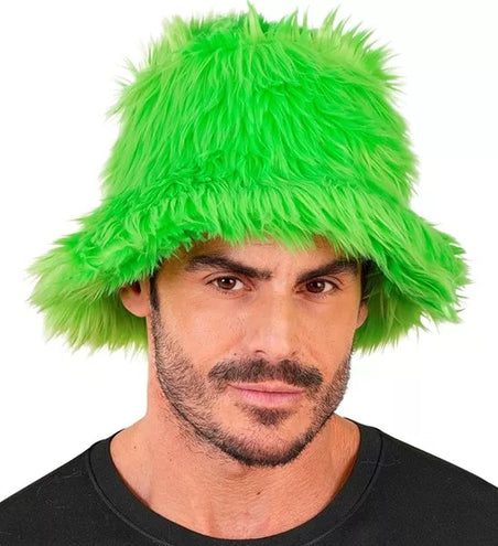 E-Carnavalskleding.nl Bucket hat pluche neon groen Stijn