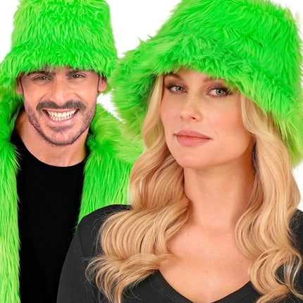E-Carnavalskleding.nl Bucket hat pluche neon groen Stijn