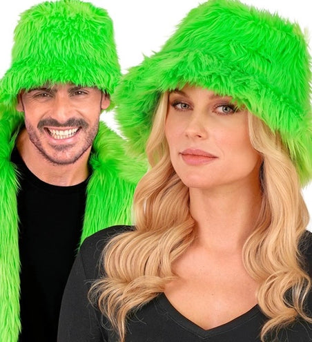 E-Carnavalskleding.nl Bucket hat pluche neon groen Stijn