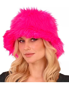 E-Carnavalskleding.nl Bucket hat pluche neon roze Liv