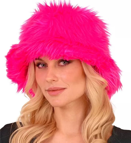 E-Carnavalskleding.nl Bucket hat pluche neon roze Liv