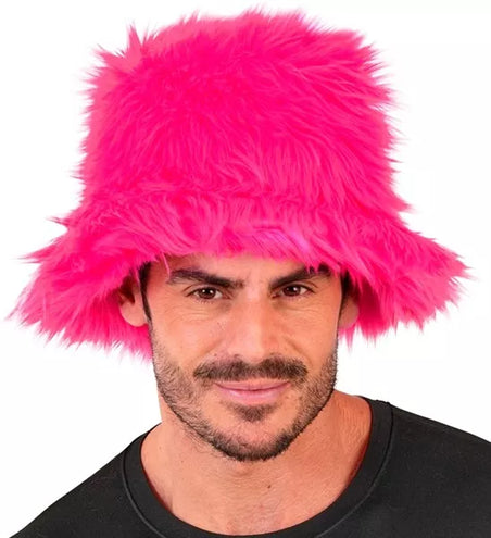 E-Carnavalskleding.nl Bucket hat pluche neon roze Liv