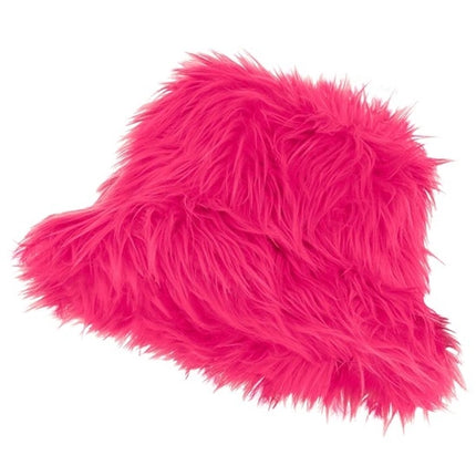 E-Carnavalskleding.nl Bucket hat pluche neon roze Liv