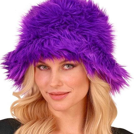 E-Carnavalskleding.nl Bucket hat pluche paars Lars