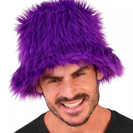 E-Carnavalskleding.nl Bucket hat pluche paars Lars