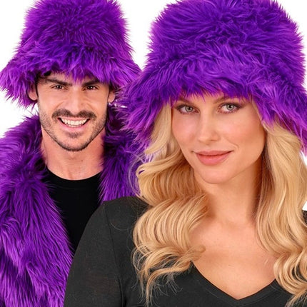 E-Carnavalskleding.nl Bucket hat pluche paars Lars