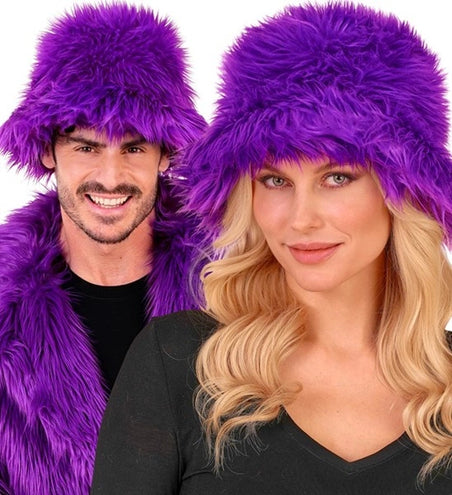 E-Carnavalskleding.nl Bucket hat pluche paars Lars