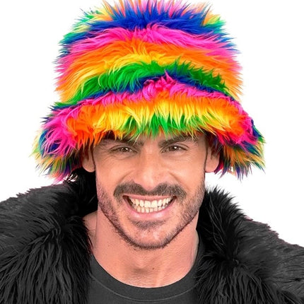E-Carnavalskleding.nl Bucket hat pluche regenboog Julia