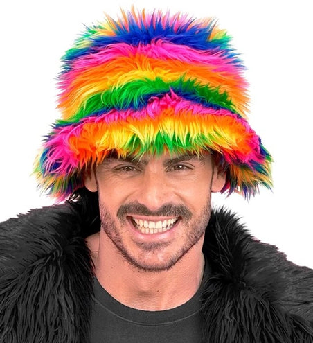 E-Carnavalskleding.nl Bucket hat pluche regenboog Julia