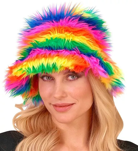 E-Carnavalskleding.nl Bucket hat pluche regenboog Julia