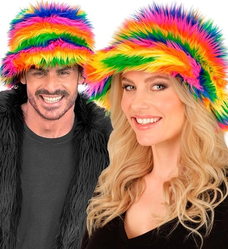 E-Carnavalskleding.nl Bucket hat pluche regenboog Julia