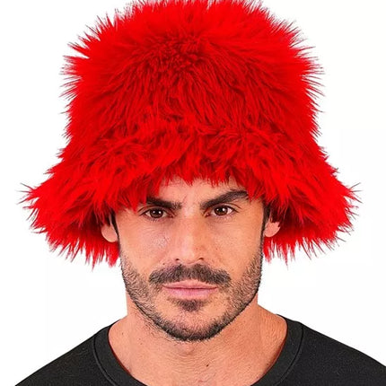 E-Carnavalskleding.nl Bucket hat pluche rood Mats