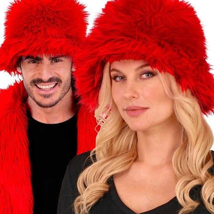 E-Carnavalskleding.nl Bucket hat pluche rood Mats