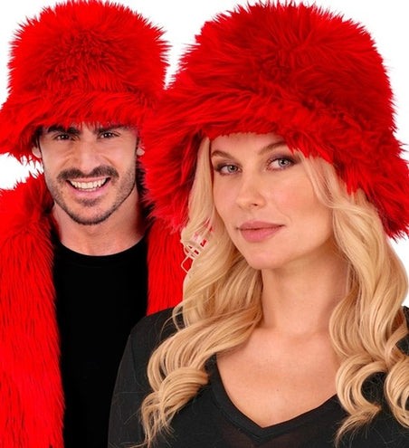 E-Carnavalskleding.nl Bucket hat pluche rood Mats