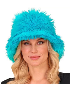 E-Carnavalskleding.nl Bucket hat pluche turquoise Fleur