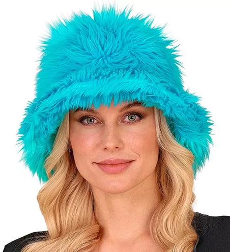 E-Carnavalskleding.nl Bucket hat pluche turquoise Fleur